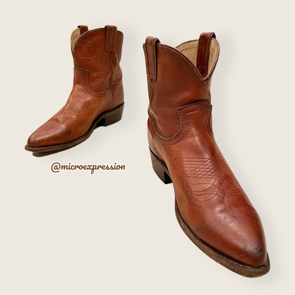 $369 Frye Billy Short Pull On Cognac Real Leather Western Cowboy Ankle Boot - Picture 9 of 15